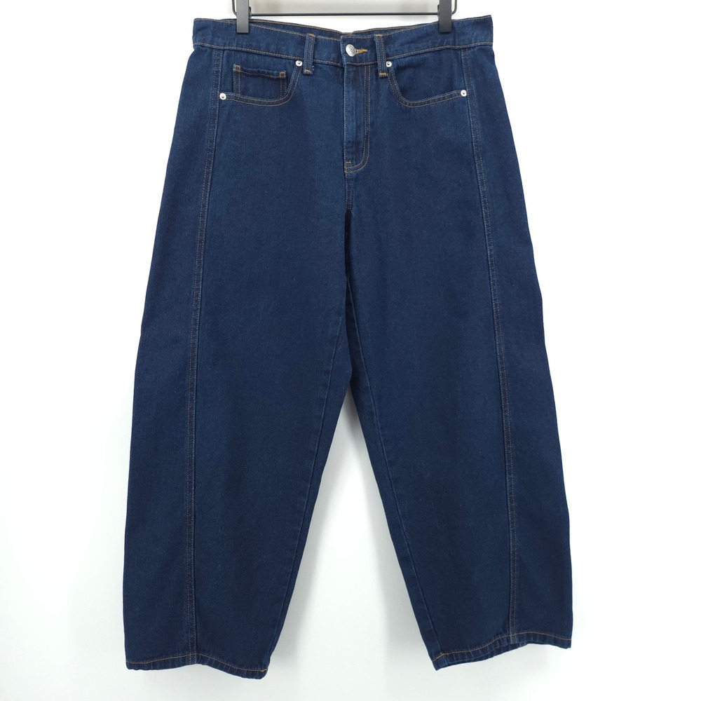 Free Assembly Womens Wide Barrel Leg Jeans 8 Dark Wash Seam Detail Cropped Denim